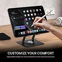 Portronics My Buddy A1 Metal Tablet Stand – 360° Rotation | Grey | 1 Year Warranty