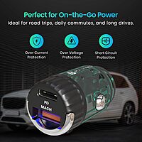 Portronics 36W Car Charger | Dual Port USB-A & Type-C PD | Fast charging for smartphones & tablets | Compact design | Overload protection | Ideal for travel | Compatible with all devices.