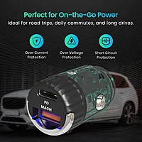 Portronics 36W Car Charger | Dual Port USB-A & Type-C PD | Fast charging for smartphones & tablets | Compact design | Overload protection | Ideal for travel | Compatible with all devices.