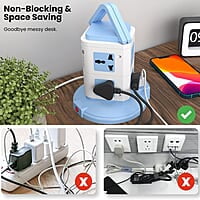 Portronics Power Plate 9 with 3 USB Ports + 8 Power Sockets Power Converter, 2500W Power Output, 2.1A USB Charging Port, 3M Cord Length