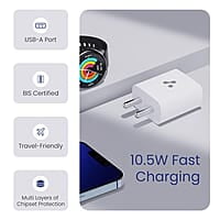 Ambrane 10.5W USB Mobile Charger Adapter, Compatibility with Android & Other USB Enabled Devices, Multi-Layer Protection, Made in India Wall Charger Adapter, BIS Certified