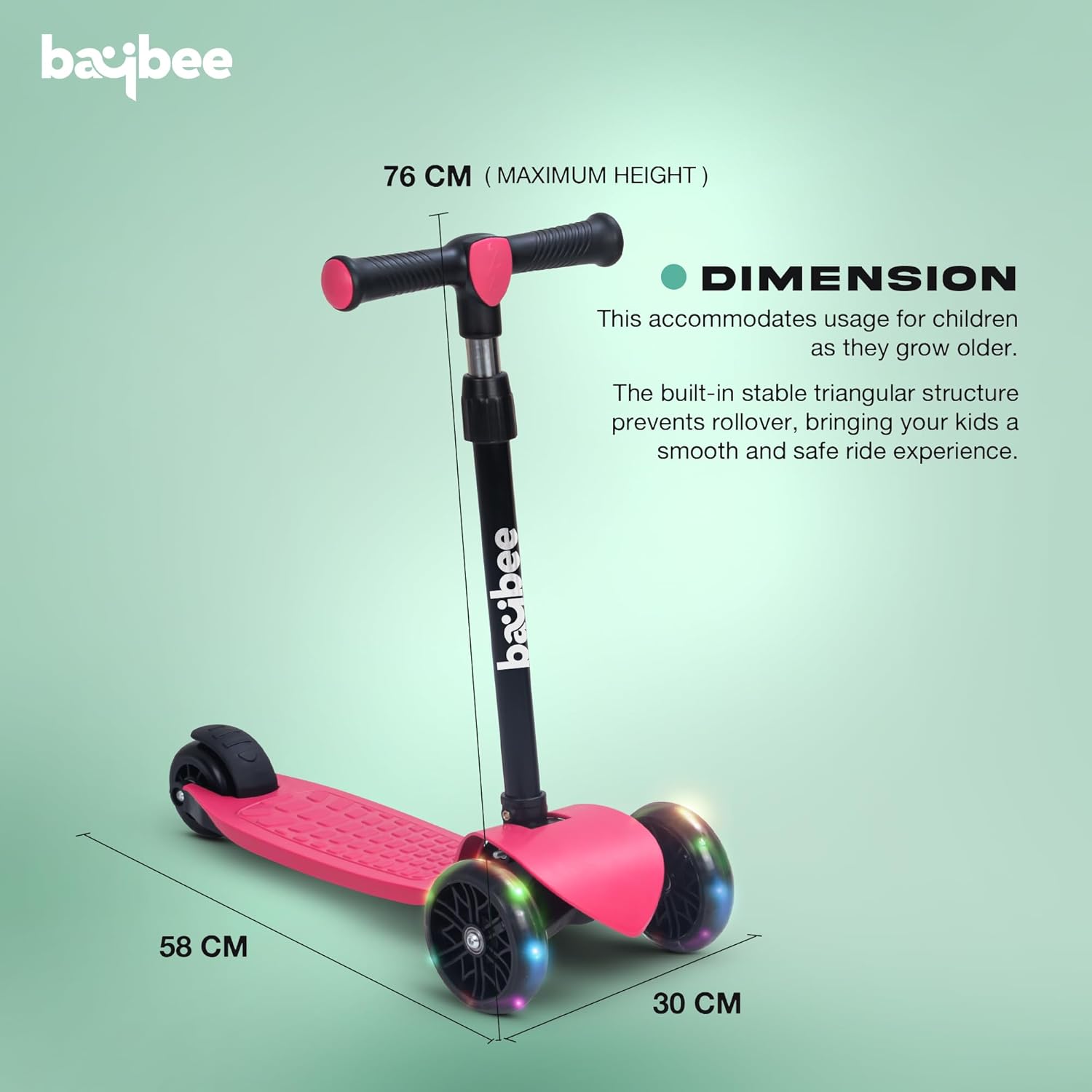 Baybee Zoomie Foldable Kick Scooter for Kids- PINK Baybee Zoomie Foldable Kick Scooter for Kids- PINK