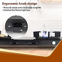 AGARO Regency 2 Burners Gas Stove, Toughened Glass Top, Brass Burners, 1 Small & 1 Medium Size Burner