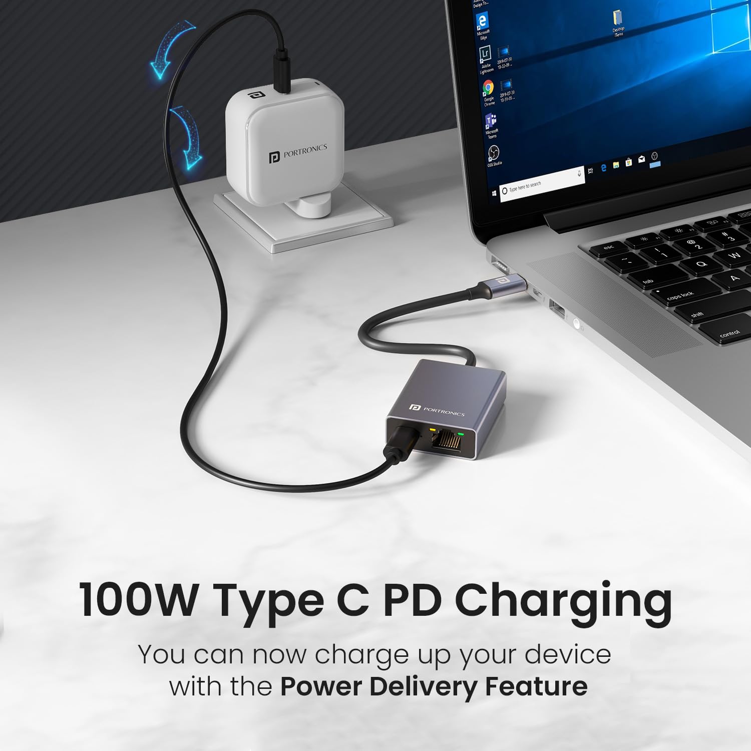 Portronics Mport 30M – USB-C to Ethernet Hub with High-Speed Internet, Multiple USB Ports & Compact Design