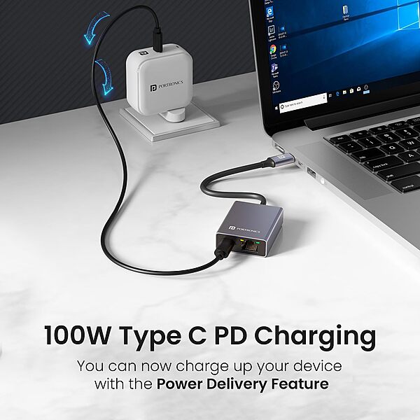 Portronics Mport 30M – A versatile USB-C hub that offers Ethernet connectivity and 100W Power Delivery. Perfect for seamless data transfer and charging, enhancing your productivity on the go.