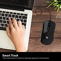 Portronics Toad 26: Wired Mouse featuring 1500 DPI for precision and a smooth scroll wheel for easy navigation. Ideal for work and gaming, it combines comfort with functionality in a sleek design.