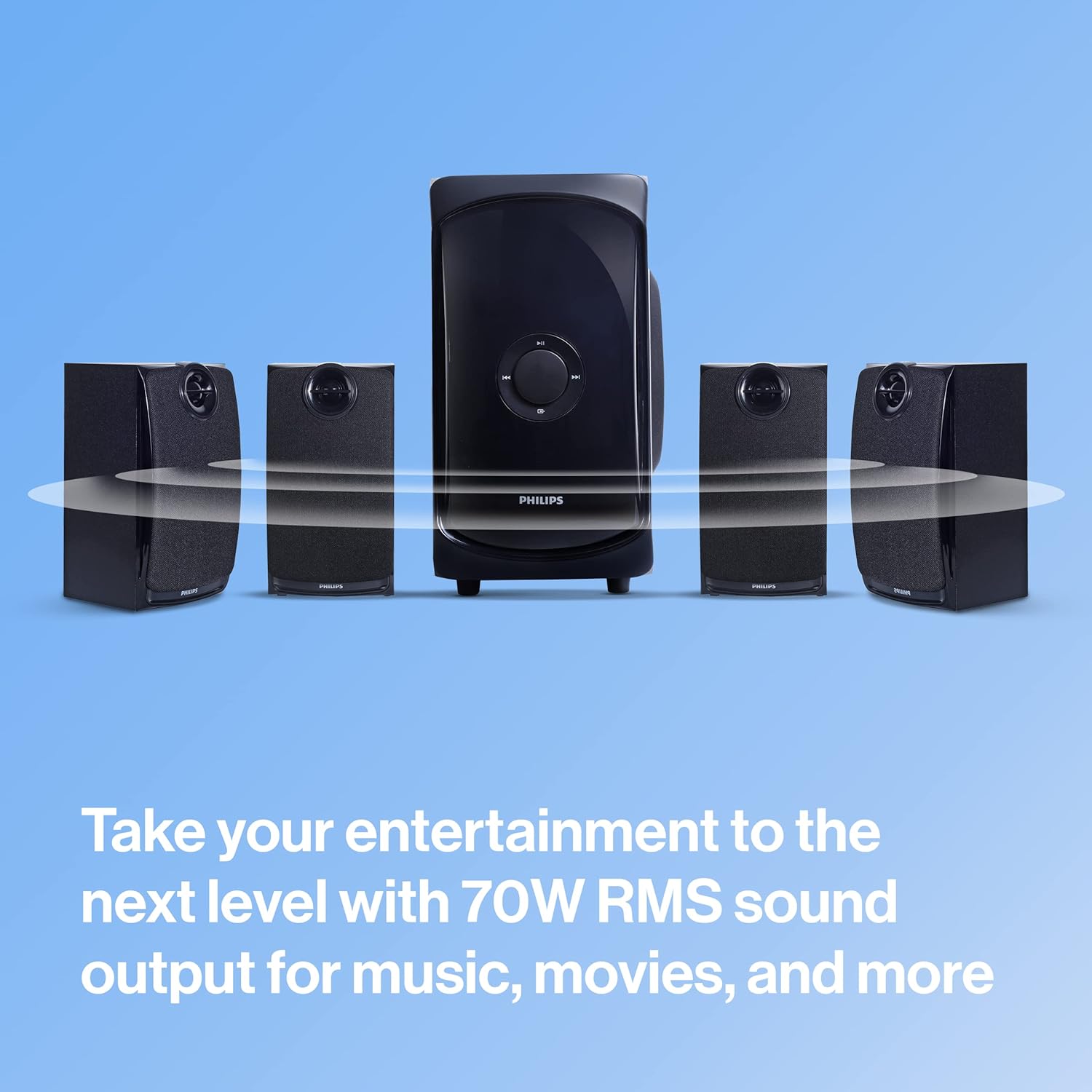 Philips TAV7477 4.1 Channel 75W Bluetooth Multimedia Speaker System – 2x15W & 2x5W Satellite Speakers, USB, AUX, FM, Remote Control (Black) Philips TAV7477 4.1 Channel 75W Bluetooth Multimedia Speaker System – 2x15W & 2x5W Satellite Speakers, USB, AUX, FM, Remote Control (Black)