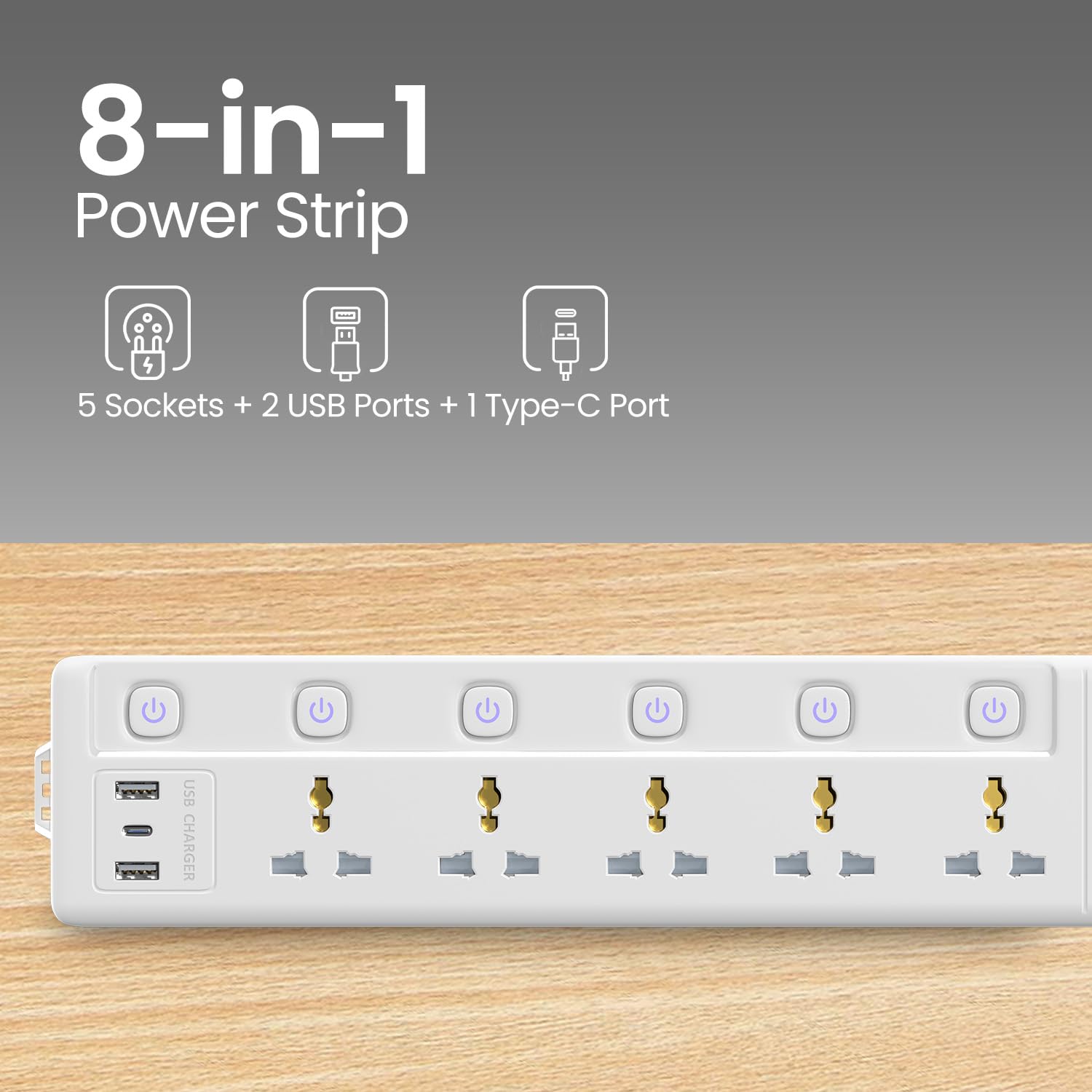 Portronics Power Plate 20 features 5 sockets and a 3M cord, delivering up to 2500W. Ideal for home or office use, it ensures multiple devices can be powered safely and efficiently.