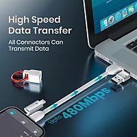 Portronics Keylink 4-in-1 Keychain Cable – 25cm USB, Type-C & Micro-USB for Compact On-the-Go Charging