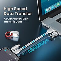 Portronics Keylink 4-in-1 Keychain Cable – 25cm USB, Type-C & Micro-USB for Compact On-the-Go Charging