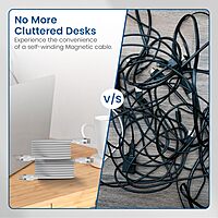 Portronics Maglink C – 60W Type-C Coiled Cable, White. Durable, flexible design for fast charging and data transfer. Ideal for travel, compatible with various devices. Tangle-free and efficient.