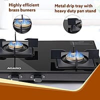AGARO Regency 3 Burners Gas Stove, Toughened Glass Top, Brass Burners, 1 Small, 1 Medium & 1 Big Size Burner