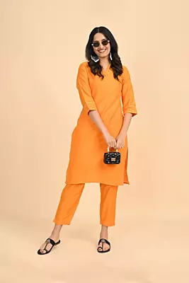 Women V-Neck Long Kurta - Yellow