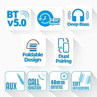 ZEBRONICS Zeb-DUKE1 Wireless Bluetooth 5.0 Over Ear Headphone with Voice Assistant, AUX Port, Call Function, 34Hrs* Battery Backup, Dual Pairing, Media & Volume Control with mic