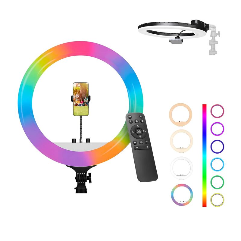 DIGITEK® (DRL-18 RGB) 18 Inch Multi-Color LED Ring Light with Remote Control & Smartphone Holder - Adjustable Color Temperature DIGITEK® (DRL-18 RGB) 18 Inch Multi-Color LED Ring Light with Remote Control & Smartphone Holder - Adjustable Color Temperature