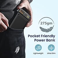 Portronics Luxcell C 10K 22.5W Slim Power Bank – 10000mAh, ultra-slim design, fast charging, dual USB output, lightweight, perfect for travel, compatible with smartphones and tablets.