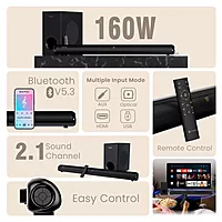 Portronics Pure Sound 108 – 160W 2.1 Soundbar offers immersive audio, sleek design, powerful bass, and seamless Bluetooth 5.3 connectivity.