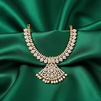 Gold Plated White Stone Attigai Necklace