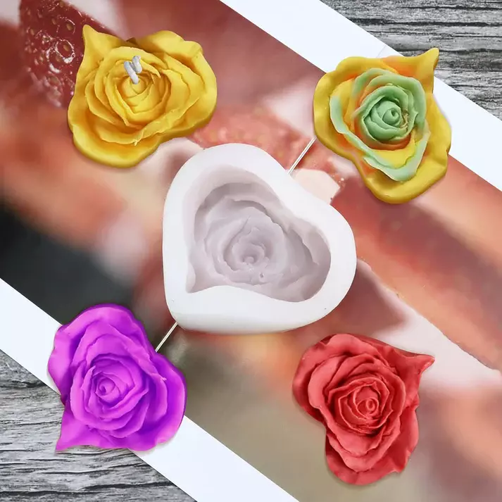 Silicon Mold Candle 3D Rose Petals Heart Shape
