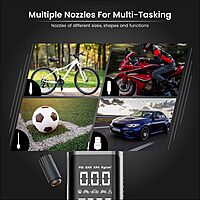 Portronics Vayu 2.0 Rechargeable Tyre Inflator – 150 PSI Pressure | 6000 mAh Battery | Preset Modes | Digital Display | Flashlight Torch | Air Pump Compressor for Car, Bike, Cycle | Black