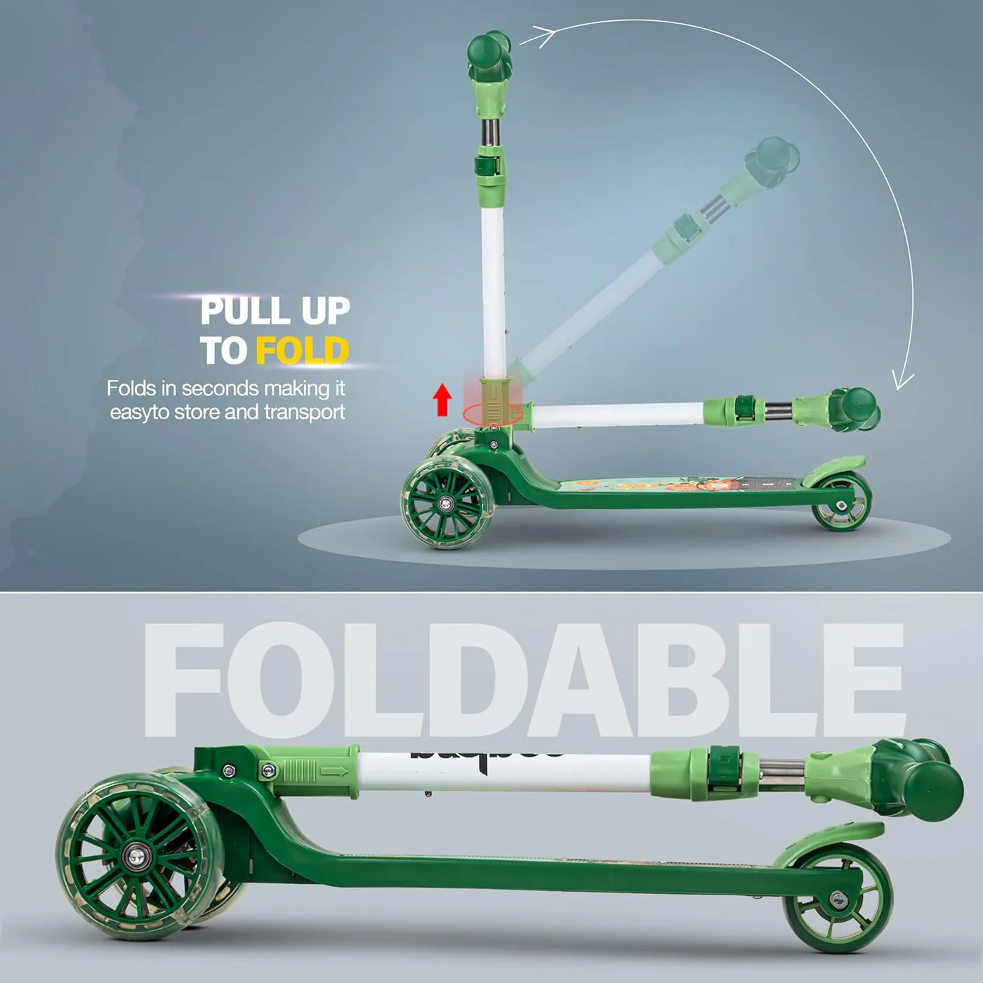 Baybee Kitty Kick Scooter for Kids, Foldable Kids Scooter- Green Baybee Kitty Kick Scooter for Kids, Foldable Kids Scooter- Green