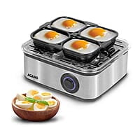 AGARO Grand Egg Boiler and Poacher,2-in1 Boils 8 Eggs, Poach 4 Eggs, Steamed Vegetables, 3 Boiling Modes, Stainless Steel Body, Transparent Lid, 500 Watts, Silver 14 ounces