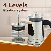 AGARO Crystal French Press Coffee Maker, 600 ML, 4 Level Filtration System, 304 Grade Stainless Steel