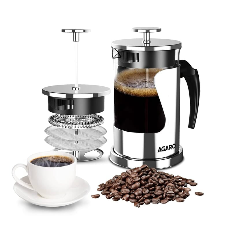 AGARO Crystal French Press Coffee Maker, 600 ML, 4 Level Filtration System, 304 Grade Stainless Steel