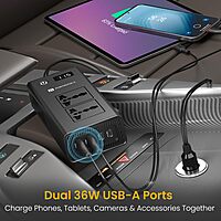 Portronics Zaptor 200W Car Inverter – Dual AC Sockets | Type-C PD & USB-A Fast Charging | Black