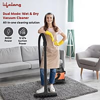 Lifelong 800 W Vacuum Cleaner for Home – 6 L Tank Capacity, Wet & Dry Floor Cleaner Brush - 1.8m Hose Pipe