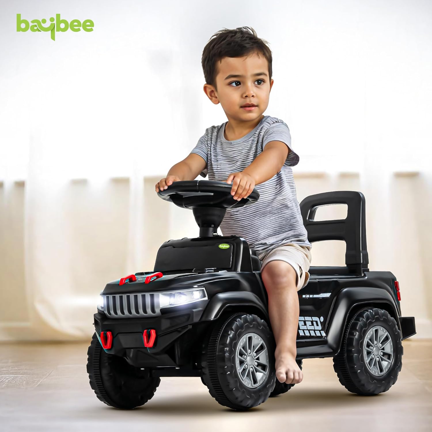 Baybee Push Ride on Baby Jeep for Kids Toys with LED Light & Storage Bin- Black Baybee Push Ride on Baby Jeep for Kids Toys with LED Light & Storage Bin- Black