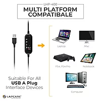 Lapcare LHP‑400 Multimedia USB Wired Headset with Mic | Over‑Ear Stereo Headphones with 40 mm Driver, HD Sound & 3‑Way Adjustable Mic – Ideal for Calls & Media