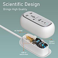 Portronics Volt 65 Pro Desktop Charger – 67W Dual Type-C PD, USB, AC Sockets, White