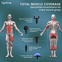 Lifelong Gun Massager for Pain Relief with Cold Compression & 99 Speed Settings - Rechargeable, 5 Massage Heads, 3 Modes for Full Body Deep Tissue Percussion Massage