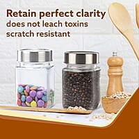 AGARO Elegant Cube Jar 310 ml, Steel Lid, Storage Glass Container Pack of 6