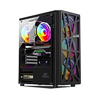 Ant Esports Elite 1100 Mid Tower Gaming Cabinet Black | ATX M-ATX ITX | 4 Rainbow Fans