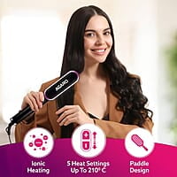 AGARO Hair Straightening Brush, Hair Straightening Comb For Women, Fast Heating, Ionic Care, 5 Heat Settings, Hair Straightener
