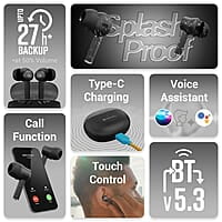 ZEBRONICS MIST in-Ear Wireless Earbuds, with up-to 27 Hours Backup, Environmental Noise Cancellation (ENC), Gaming Mode, Touch Control, Voice Assistant Support, Splash Proof Design