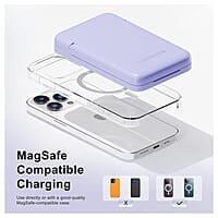 Ambrane 10000mAh Magnetic Wireless Power Bank with Stand, 15W Wireless Fast Charging, Compact 22.5W PD Wired Charger, Compatible with iPhone 12/13/14/15 & Other Wireless Devices