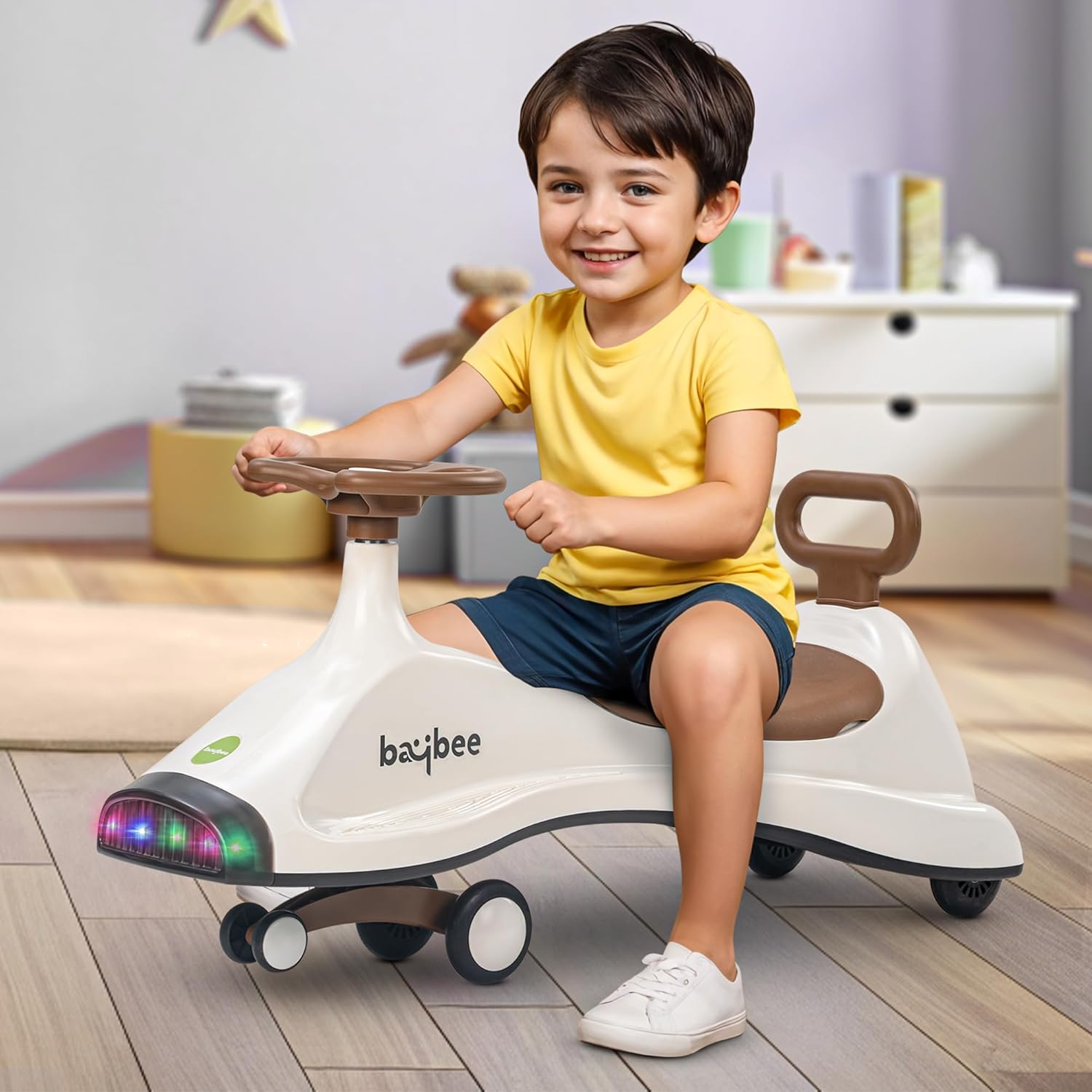 Baybee Primo Kids Magic Swing Cars for Kids- Brown