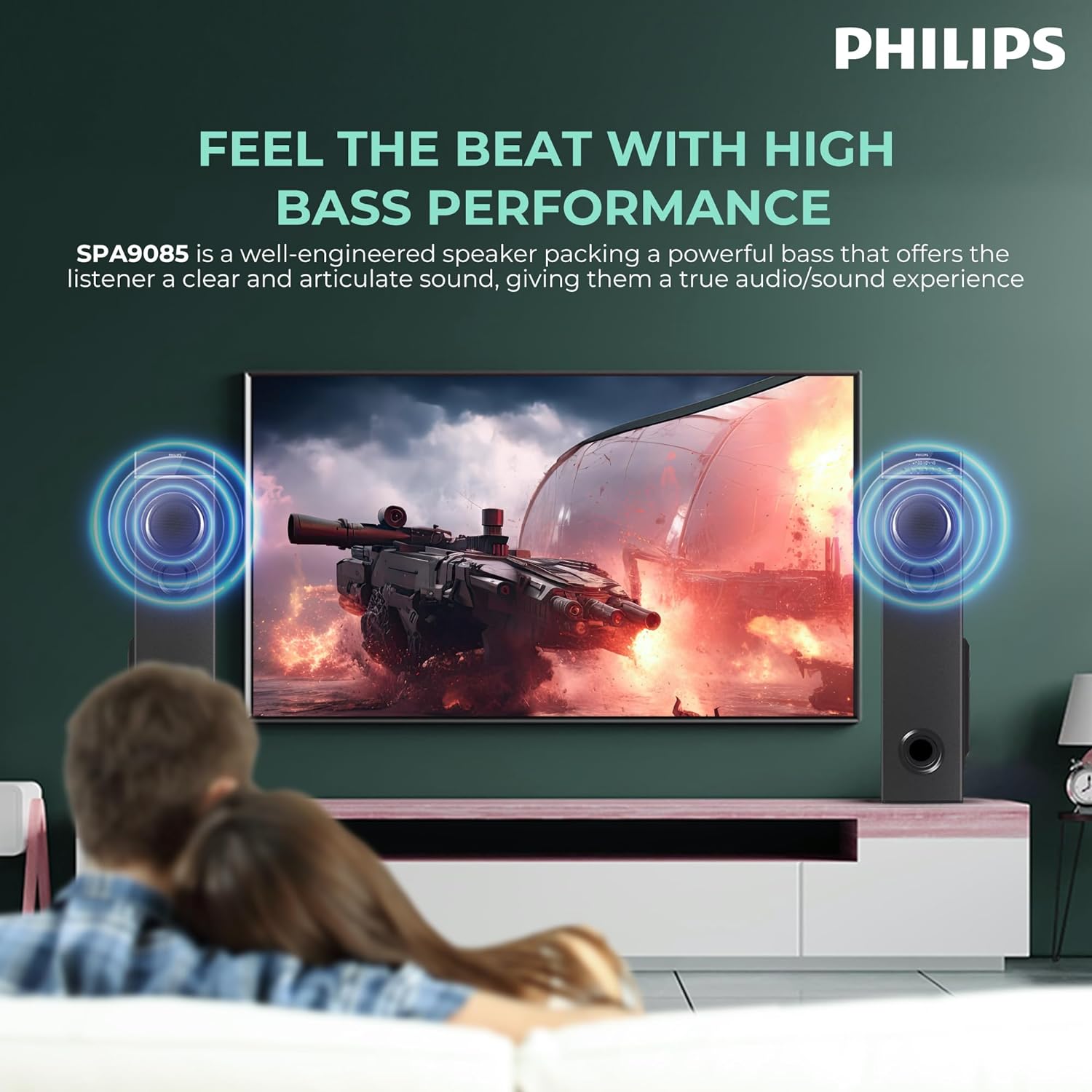 Philips Audio SPA9085 2.0CH 100W Multimedia Tower Speakers with Wireless Microphone – USB, AUX, FM, Mic Inputs & Thumping Bass for Karaoke (Black) Philips Audio SPA9085 2.0CH 100W Multimedia Tower Speakers with Wireless Microphone – USB, AUX, FM, Mic Inputs & Thumping Bass for Karaoke (Black)
