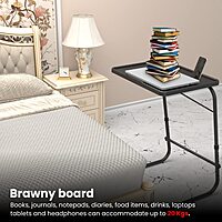 Portronics Buddy F is a versatile movable laptop table in sleek black. Perfect for working from home, it offers adjustable height and angle, ensuring comfort and convenience for all your tasks.