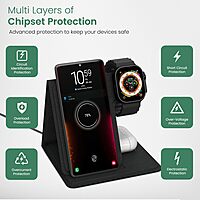 Portronics POR 2119 Bella 15W Wireless Charger – 4-in-1 | iPhone, Earpod, iWatch | Black