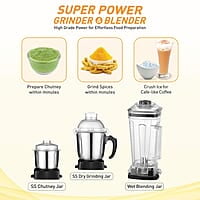 KENT 16083 Super Power Grinder & Blender 1200W| High-Speed Operation | BPA-Free and Stainless Steel Lockable Jars | Pulse Function & Speed Control