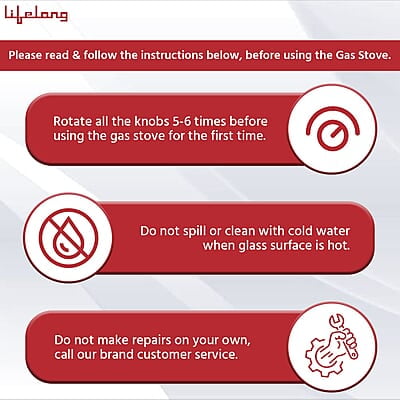 Lifelong Glass Top Gas Stove, 4 Burner Gas Stove, Black (ISI Certified,1 year warranty with Doorstep Service)