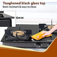 AGARO Regency 3 Burners Gas Stove, Toughened Glass Top, Brass Burners, 1 Small, 1 Medium & 1 Big Size Burner