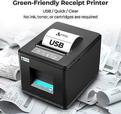 Atpos AT-301 80mm (3 Inch) Thermal Receipt Printer | USB/Bluetooth Interface