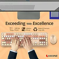 Coconut Vintage Retro Wireless Combo (Pink 104-Key Set, Charming Retro Design, Wireless Connectivity, Comfortable Typing, Stylish Productivity at Home, 1 Year Warranty)