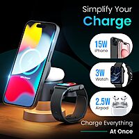 Portronics TriCharge 15W 4-in-1 MagSafe Wireless Charger with Night Lamp | Black