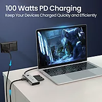 Portronics Mport One – 9-in-1 USB-C Hub features 4K HDMI, USB 3.0 ports, SD card reader, and more. Perfect for expanding connectivity for laptops and devices. Compact and portable design.